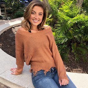 Distressed Frayed V Neck Sweater
